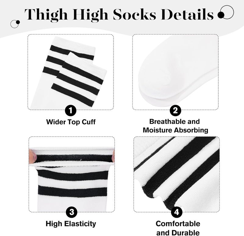 Zando Women's 6-Pack Cotton Thigh High Over Knee Socks - Striped Boot Socks & Leg Warmers for Daily, Sports, Cosplay - Image 3